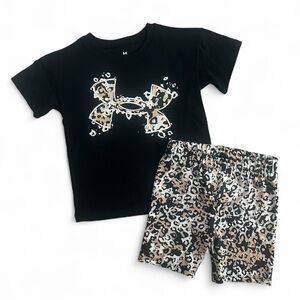 Under Armour Short Sleeve T-Shirt & Bike Shorts Set Leopard Girls Size 5 NWT